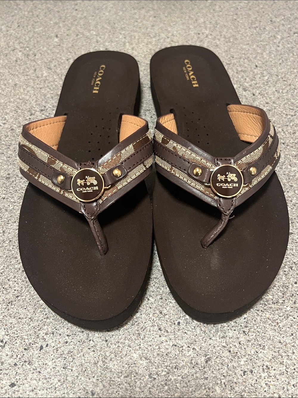 Authentic Coach Jasmine 12CM/Semi Mat CLF A5287 Women's Brown/Tan Thong Sandals
